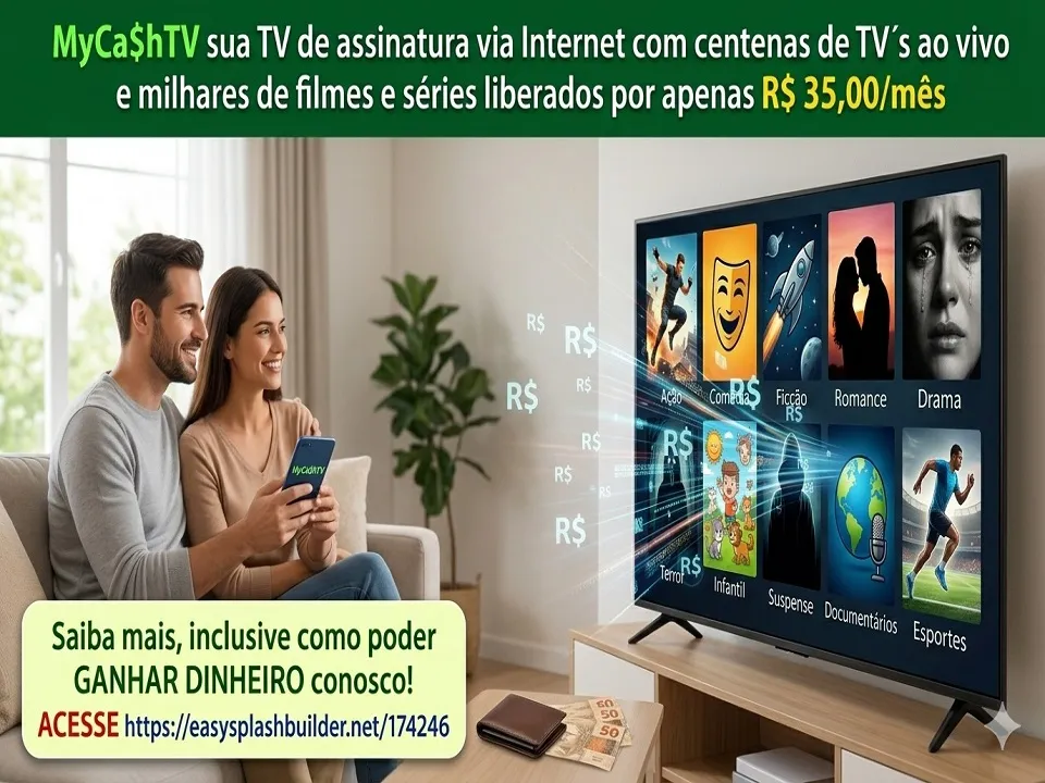 MyCa$hTV – Assista TV através da Internet e ainda GANHE DINHEIRO divulgando a nossa plataforma!